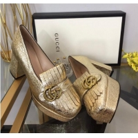 Good Product Gucci Leather Fringe Platform Pumps 8.5cm Gold 319018