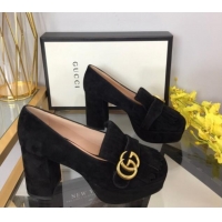 Sophisticated Gucci Suede Fringe Platform Pumps 8.5cm Black 319019