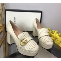 Best Grade Gucci Leather Fringe Platform Pumps 8.5cm White 319021