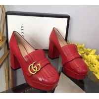 Low Price Gucci Leather Fringe Platform Pumps 8.5cm Red 319022