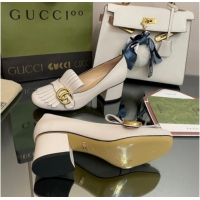 Stylish Gucci Leather Fringe Pumps 5cm White 319023