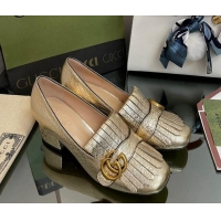 Feminine Gucci Leather Fringe Pumps 5cm Gold 319025