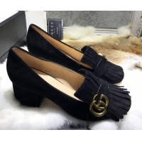 Best Price Gucci Suede Fringe Pumps 5cm Black 319026