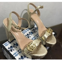 Good Looking Gucci Leather Wave Platform Sandals 10.5cm Gold 319034