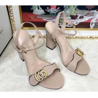 Top Design Gucci Leather Wave Heel Sandals 10cm Nude 319037