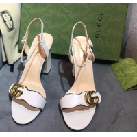 Luxury Gucci Leather Wave Heel Sandals 10cm White 319039