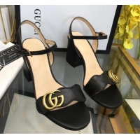 Best Product Gucci Leather Wave Heel Sandals 7.5cm Black 319041