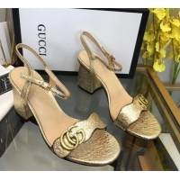 Shop Duplicate Gucci Leather Wave Heel Sandals 7.5cm Gold 319042