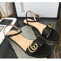 Unique Style Gucci Leather Wave Flat Sandals Black 319043