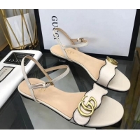 Discount Gucci Leather Wave Flat Sandals White 319044