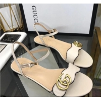 Discount Gucci Leather Wave Flat Sandals White 319044