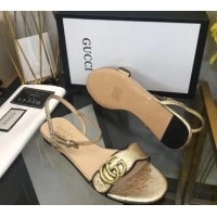 Lowest Price Gucci Leather Wave Flat Sandals Gold 319045