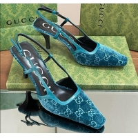 Stylish Gucci Slingback High heel Pumps 8.5cm in Velvet Blue 319046