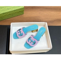 Good Quality Gucci Suede Metal-Tone Heel Slide Sandals 5.5cm with Interlocking G Cutout White/Purple 319052