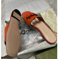 Purchase Gucci Leather Flat Slide Sandals with Interlocking G Cut-out Orange 319064