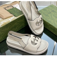 Top Design Gucci Leather Interlocking G Sandals White 320001