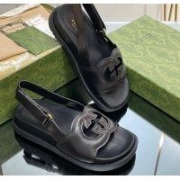 Durable Gucci Leather Interlocking G Sandals Black 320002