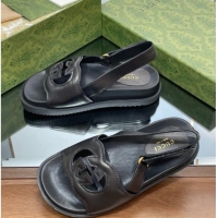 Durable Gucci Leather Interlocking G Sandals Black 320002