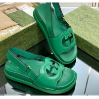 Buy Discount Gucci Leather Interlocking G Sandals Green 320004