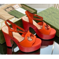 Low Cost Gucci Leather Interlocking G Platform Sandals 12cm Orange 320007