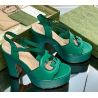 Unique Style Gucci Leather Interlocking G Platform Sandals 12cm Green 320008