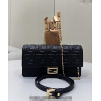 Good Taste Fendi Wallet On Chain Baguette Mini Bag in FF Nappa Leather 8638 Black 2024