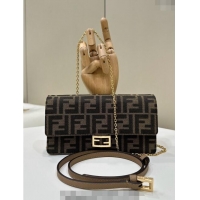 Reasonable Price Fendi Wallet On Chain Baguette Mini Bag in 8638 Brown FF Fabric 2024