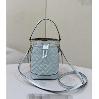 Good Taste Fendi Mon Tresor Mini Bucket Bag in FF Leather 8637 Blue 2024