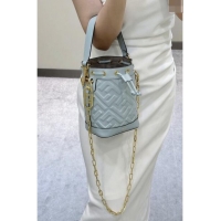 Good Taste Fendi Mon Tresor Mini Bucket Bag in FF Leather 8637 Blue 2024