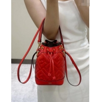 Best Price Fendi Mon Tresor Mini Bucket Bag in FF Leather 8637 Red 2024