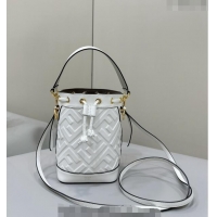 Super Quality Fendi Mon Tresor Mini Bucket Bag in FF Leather 8637 White 2024