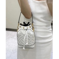 Super Quality Fendi Mon Tresor Mini Bucket Bag in FF Leather 8637 White 2024