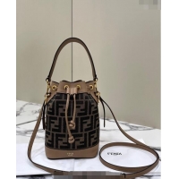 Promotional Fendi Mon Tresor Mini Bucket Bag in 8637 Brown FF Fabric 2024