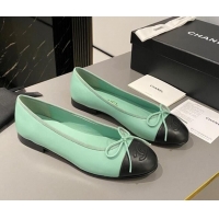 Best Product Chanel Calfskin Classic Ballet Flat Light Green 322045