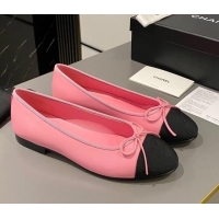 Pretty Style Chanel Calfskin Classic Ballet Flat Pink/Black 322046