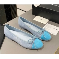 Luxurious Chanel Suede Classic Ballet Flat Light Blue 322048