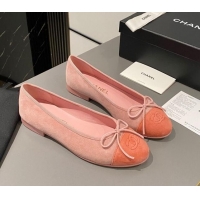 Stylish Chanel Suede Classic Ballet Flat Peachy Pink 322049