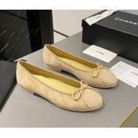 Good Looking Chanel Suede Classic Ballet Flat Yellow 322050