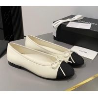 Good Quality Chanel Calfskin & Grosgrain Classic Ballet Flat White/Black 322054