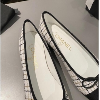 Buy Discount Chanel Tweed & Grosgrain Classic Ballet Flat White/Black 322055