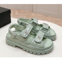 Buy Discount Chanel Shiny Calfskin Strap Sandals Light Green 322060