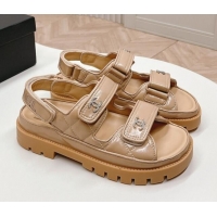 Good Quality Chanel Shiny Calfskin Strap Sandals Beige 322062