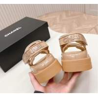 Good Quality Chanel Shiny Calfskin Strap Sandals Beige 322062