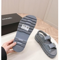 Popular Style Chanel Shiny Calfskin Strap Sandals Grey 322063