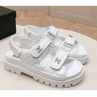 Low Cost Chanel Shiny Calfskin Strap Sandals White 322064