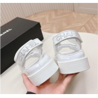 Low Cost Chanel Shiny Calfskin Strap Sandals White 322064