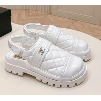 Stylish Chanel Shiny Calfskin Slingback Shoes White 322070