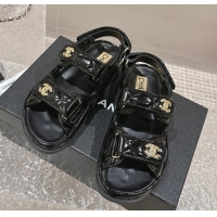 Grade Quality Chanel Calfskin Strap Sandals with Metal-Tone CC Black 322073