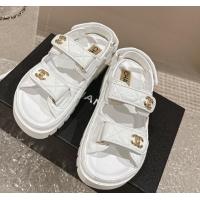 Popular Style Chanel Calfskin Platform Strap Sandals with Metal-Tone CC White 322080