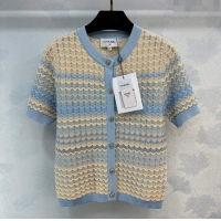 Famous Brand Chanel Knit Cardigan CH041827 Beige/Blue 2024